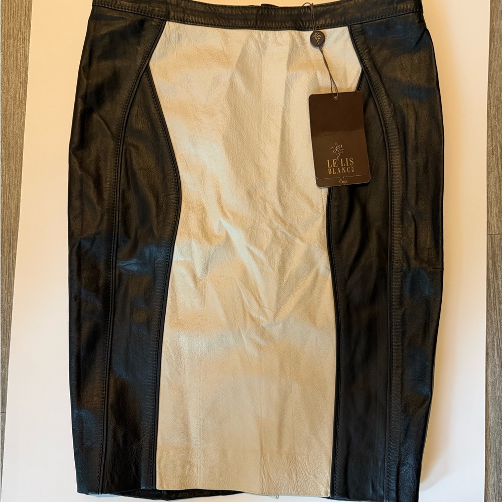 LEGIT LEATHER Black‎ and Cream Panel Skirt Le Lis Blanc (Brazilian brand) NWT